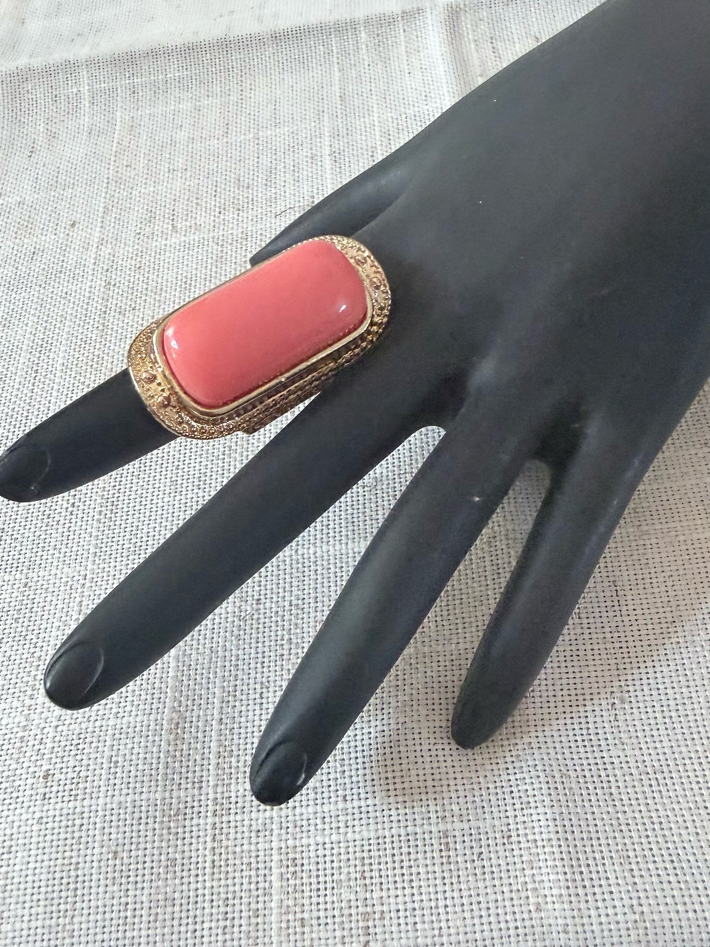 Gold-Tone Ring with Pink Resin Stone